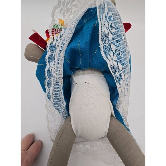 Handmade Mexican Doll With Colorful Ribbon Hair & Traditional Dress - Picture 5 of 9